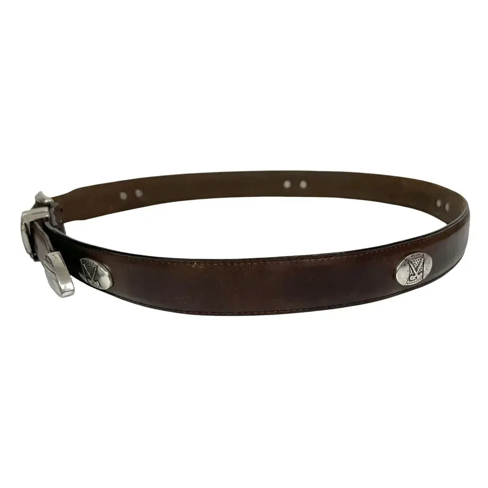 Vintage Danbury Men's Golf Belt Club Conchos Top Grain Oil-tan Leather Brown 38